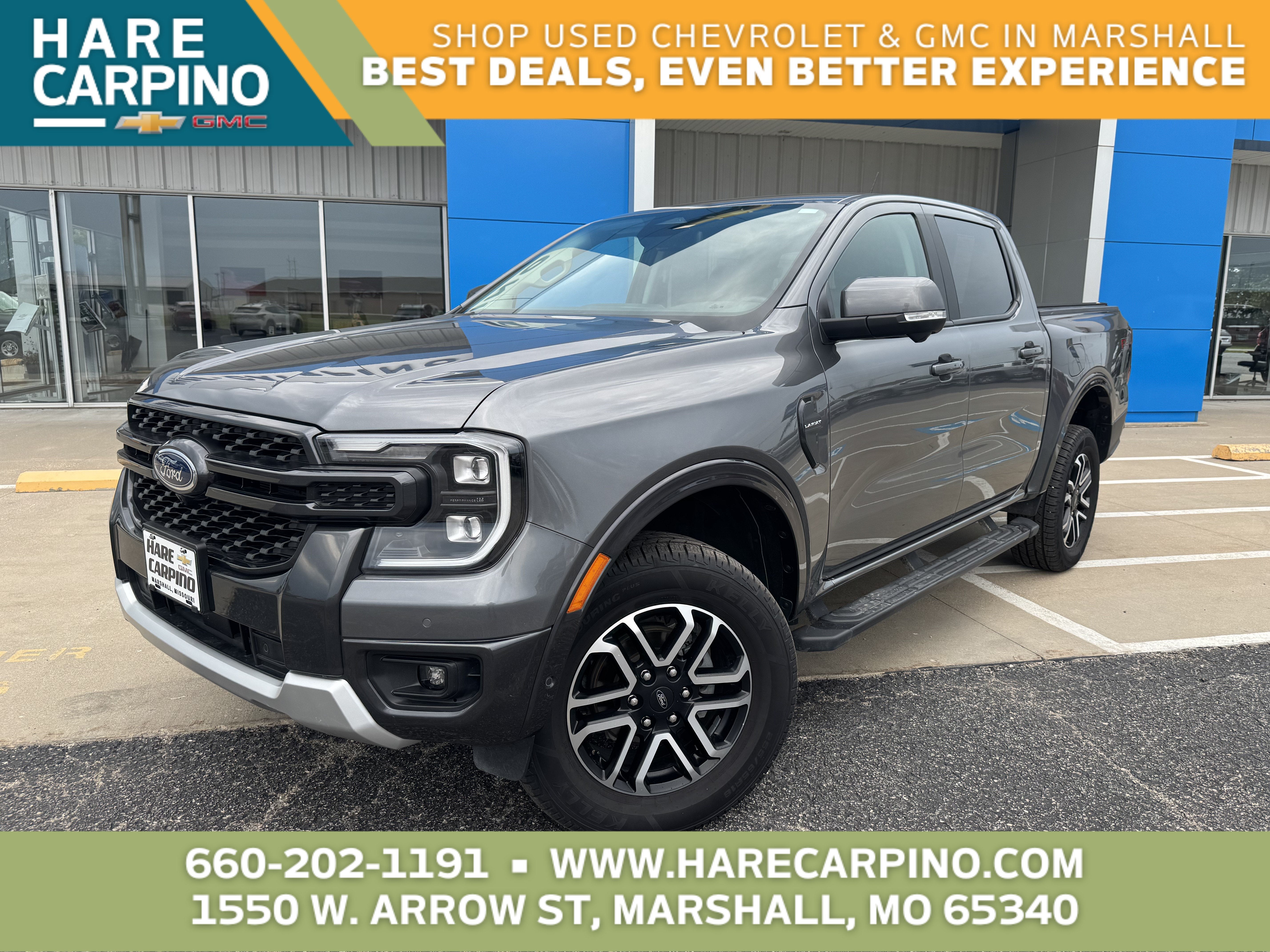 2024 Ford Ranger LARIAT in Grey — front three-quarter view