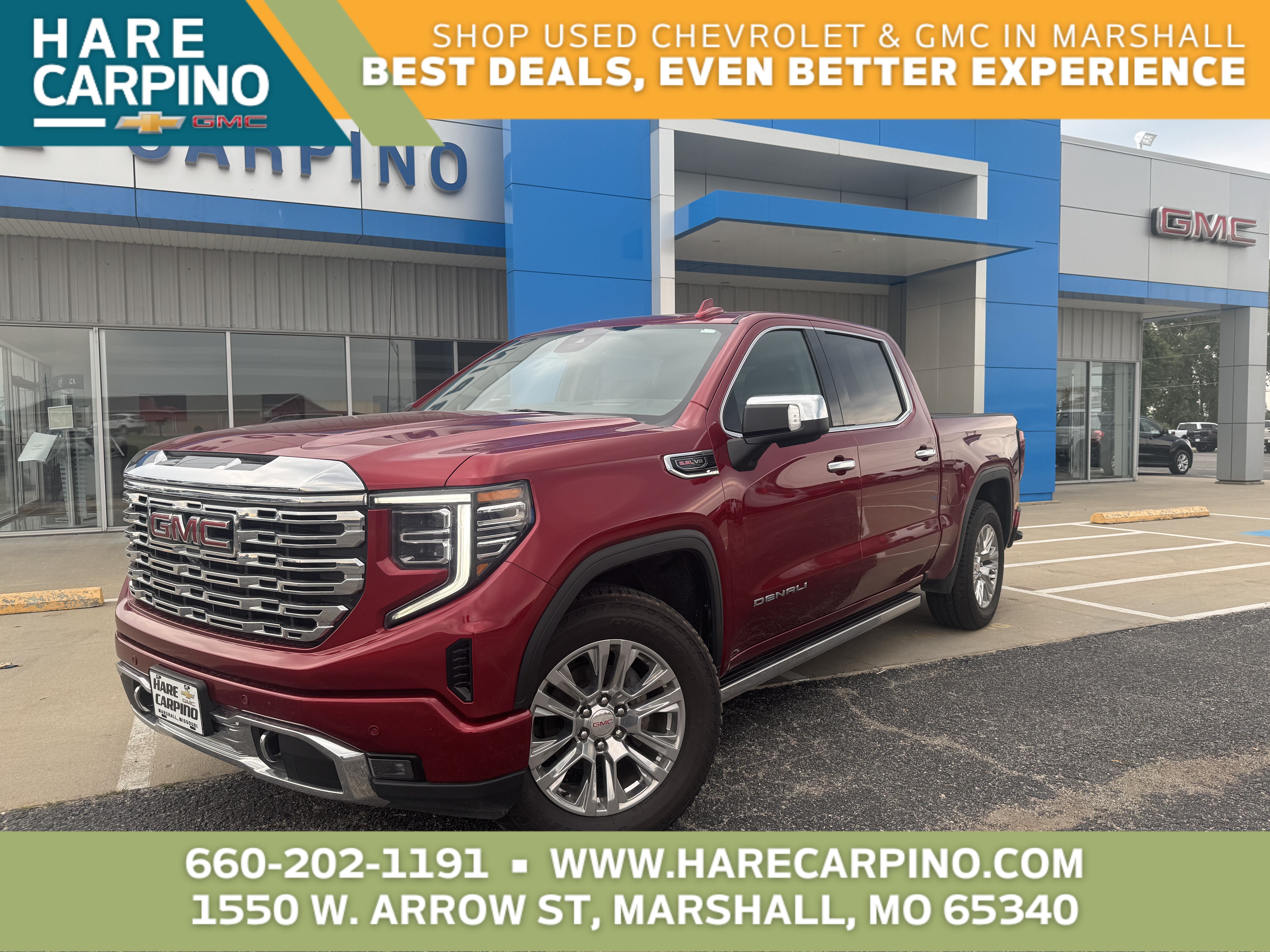 2023 GMC Sierra 1500 Denali in Volcanic Red Tintcoat — front three-quarter view